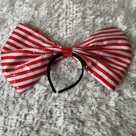 Red White Striped Oversized Bow Headband Dr Seuss Coded - Picture 1 of 6